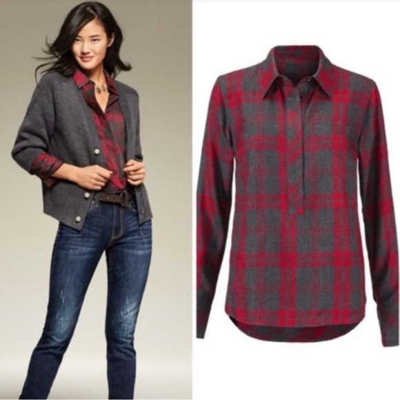 CAbi Tops - 🛍️ 3 For $10 🛍️ CAbi #3587 Cunningham Plaid Popover Red Gray, Size M